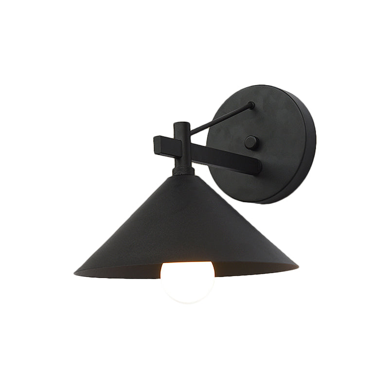 Retro Conical Wall Mount Lamp: Single Light Metal Wall Lighting in Matte Black/Brass/Aged Silver