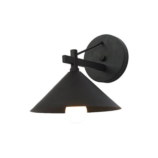 Retro Conical Wall Mount Lamp: Single Light Metal Wall Lighting in Matte Black/Brass/Aged Silver