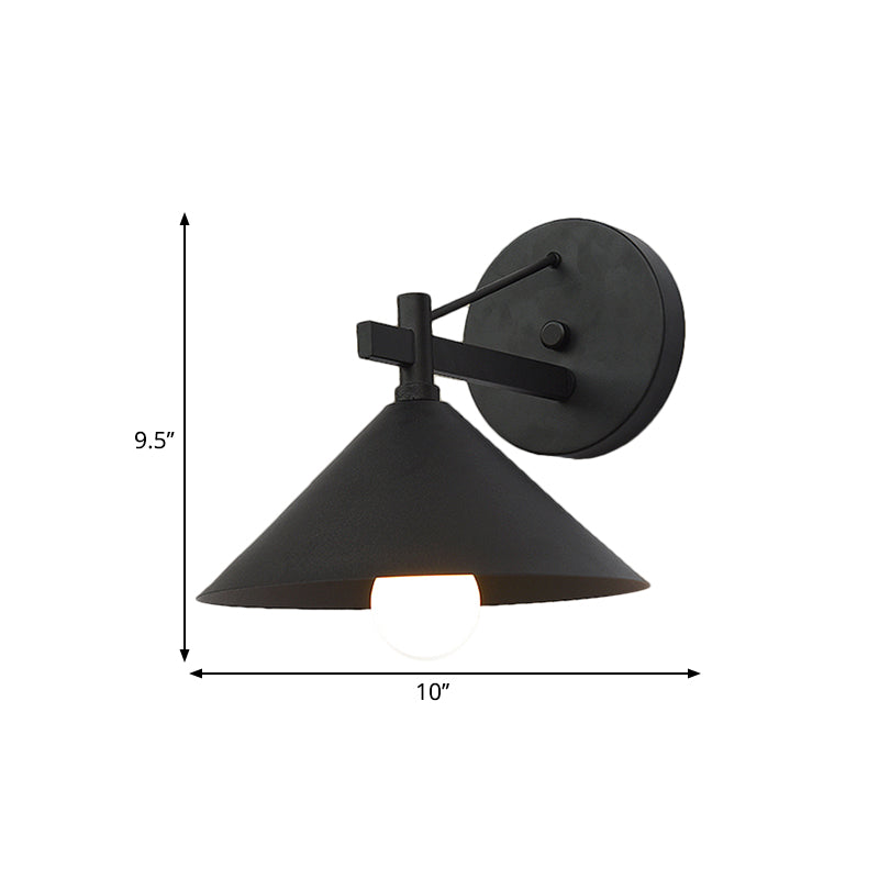Retro Conical Wall Mount Lamp: Single Light Metal Wall Lighting in Matte Black/Brass/Aged Silver