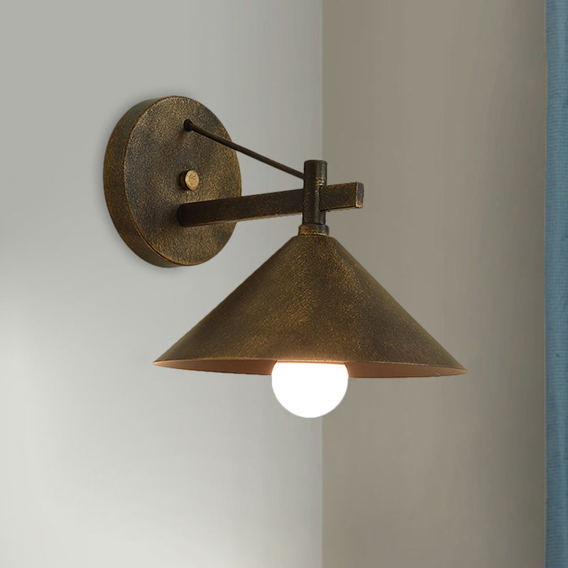 Retro Conical Wall Mount Lamp: Single Light Metal Wall Lighting in Matte Black/Brass/Aged Silver
