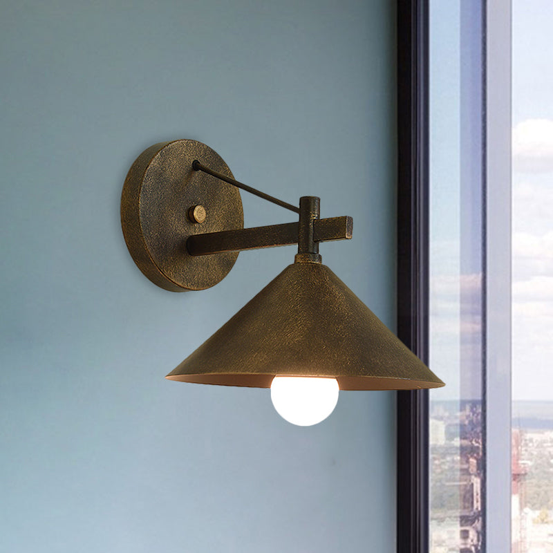 Retro Conical Wall Mount Lamp: Single Light Metal Wall Lighting in Matte Black/Brass/Aged Silver