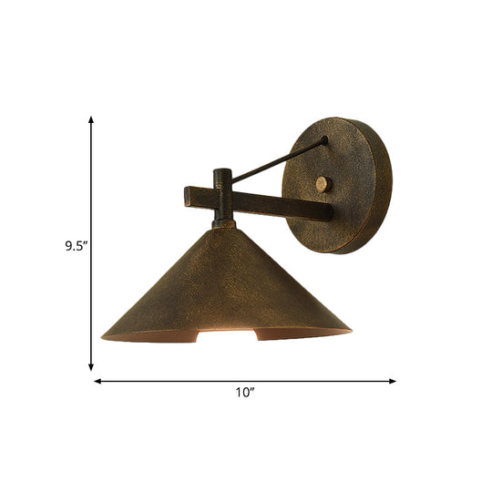 Retro Conical Wall Mount Lamp: Single Light Metal Wall Lighting in Matte Black/Brass/Aged Silver