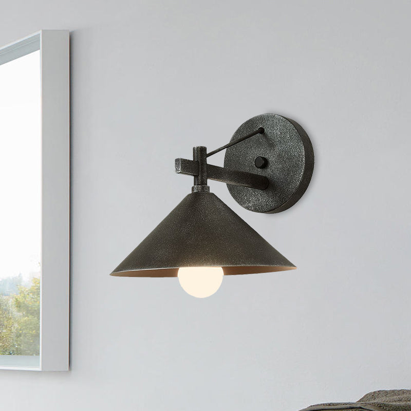 Retro Conical Wall Mount Lamp: Single Light Metal Wall Lighting in Matte Black/Brass/Aged Silver