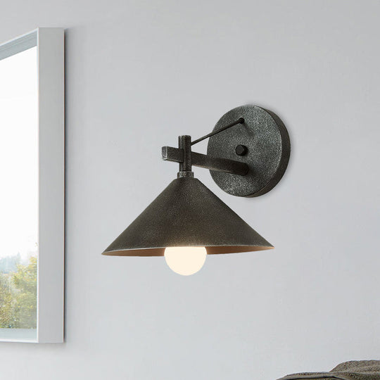 Retro Conical Wall Mount Lamp: Single Light Metal Wall Lighting in Matte Black/Brass/Aged Silver