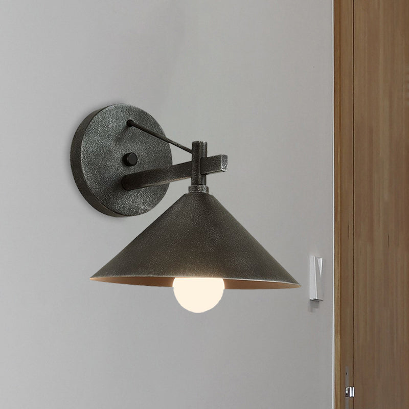 Retro Conical Wall Mount Lamp: Single Light Metal Wall Lighting in Matte Black/Brass/Aged Silver