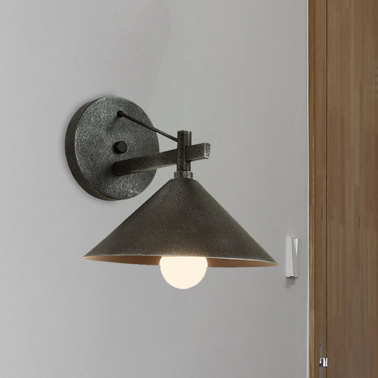Retro Conical Wall Mount Lamp: Single Light Metal Wall Lighting in Matte Black/Brass/Aged Silver