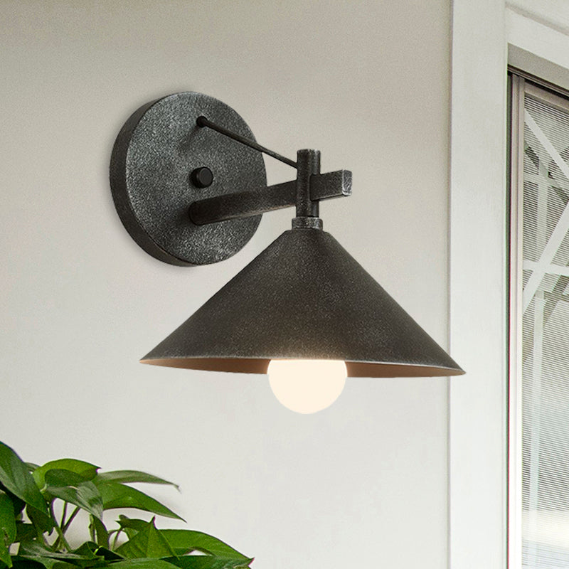 Retro Conical Wall Mount Lamp: Single Light Metal Wall Lighting in Matte Black/Brass/Aged Silver