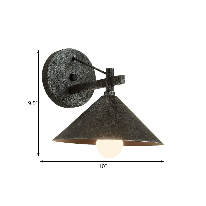 Retro Conical Wall Mount Lamp: Single Light Metal Wall Lighting in Matte Black/Brass/Aged Silver