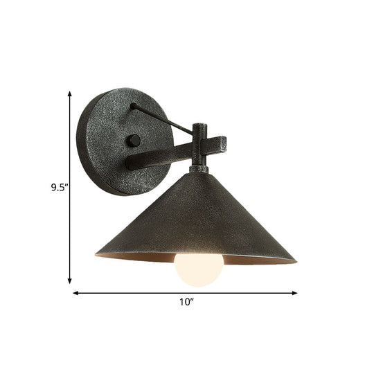 Retro Conical Wall Mount Lamp: Single Light Metal Wall Lighting in Matte Black/Brass/Aged Silver