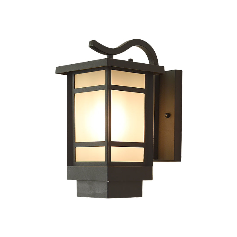 Classic Opaline Glass Wall Lamp with Metal Frame - Black