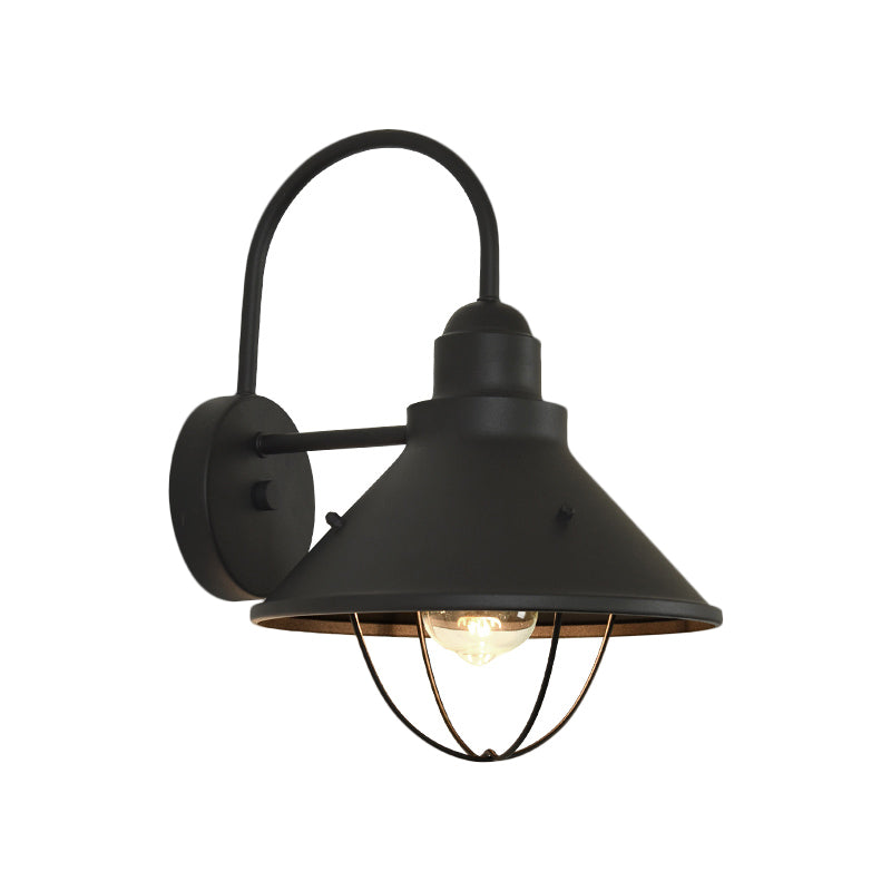 Antique Conic Metallic Wall Mounted Light in Black for Lodge - 1 Bulb Wall Lighting Fixture