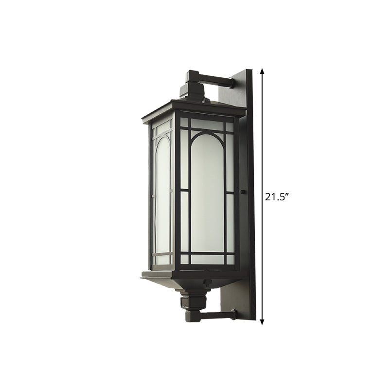 Classic Style Black Lantern Wall Sconce with Opaline Glass - 1-Light Lodge Wall Mount Lighting