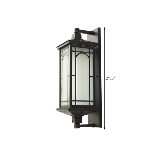 Classic Style Black Lantern Wall Sconce with Opaline Glass - 1-Light Lodge Wall Mount Lighting