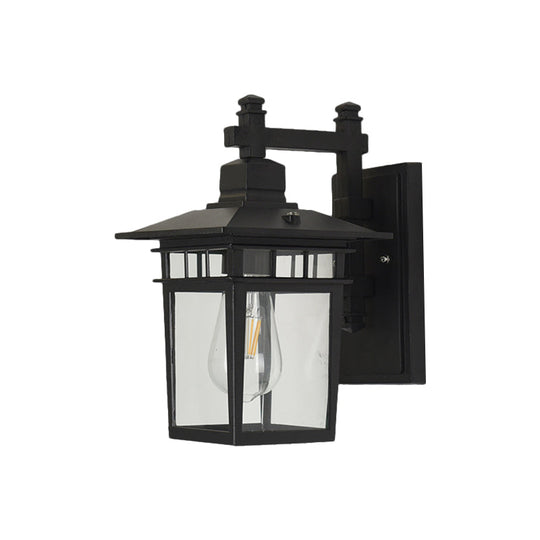 Industrial Outdoor Wall Lamp: Pavilion Clear Glass Wall Mounted Light in Black - 1-Bulb