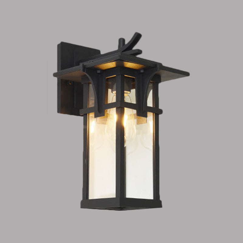 Industrial Outdoor Wall Sconce - Black/Brass Finish, Clear Water Glass, 1-Light