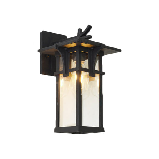 Industrial Outdoor Wall Sconce - Black/Brass Finish, Clear Water Glass, 1-Light