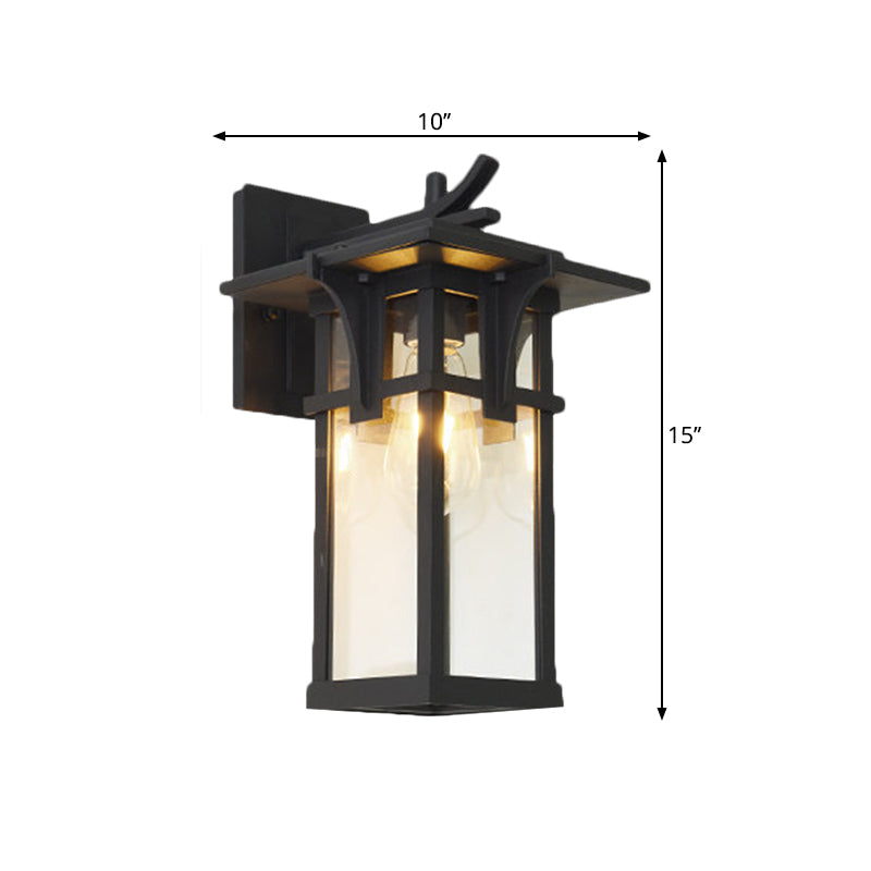Industrial Outdoor Wall Sconce - Black/Brass Finish, Clear Water Glass, 1-Light