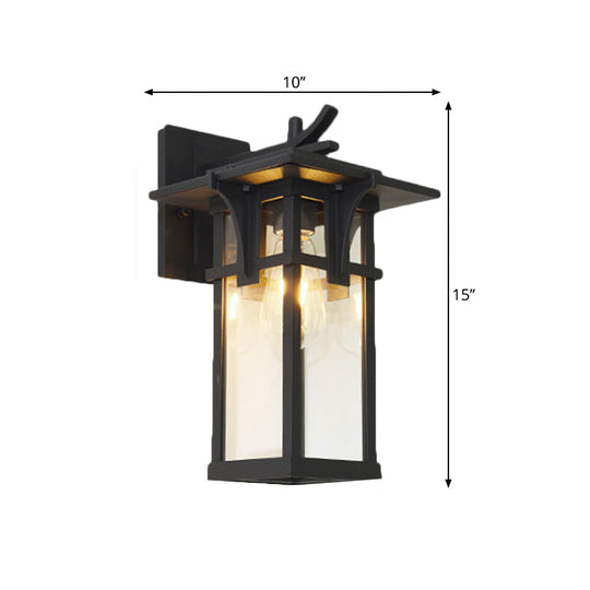 Industrial Outdoor Wall Sconce - Black/Brass Finish, Clear Water Glass, 1-Light