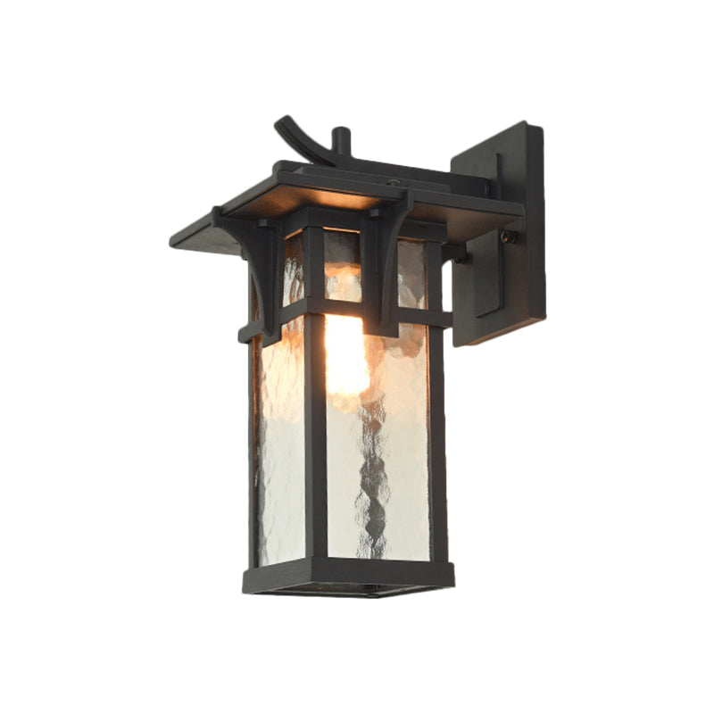 Industrial Outdoor Wall Sconce - Black/Brass Finish, Clear Water Glass, 1-Light