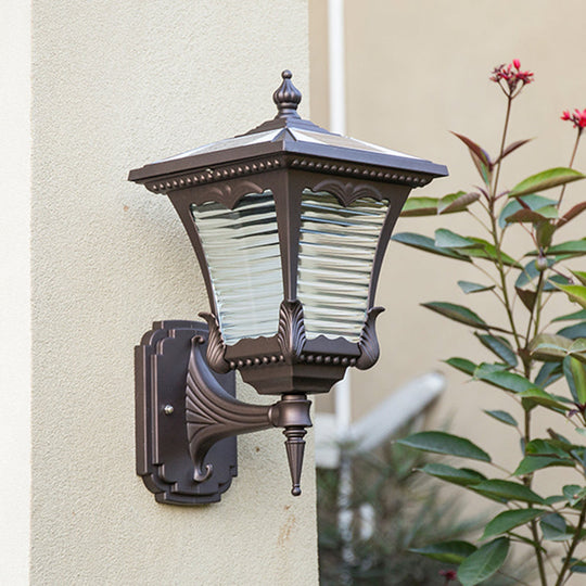 Rural Lantern Prismatic Glass Wall Mount Lighting in Coffee - 1-Light Wall Light