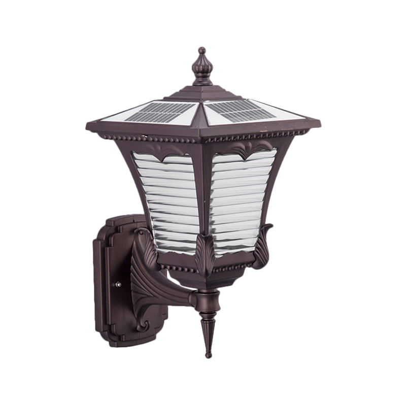 Rural Lantern Prismatic Glass Wall Mount Lighting in Coffee - 1-Light Wall Light