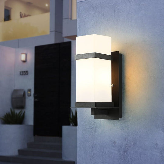 Retro 1 Light Black Glass Wall Sconce: Rectangle Porch Lamp Fixture – 5"/6" Wide