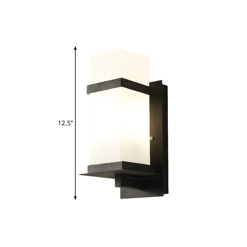 Retro 1 Light Black Glass Wall Sconce: Rectangle Porch Lamp Fixture – 5"/6" Wide