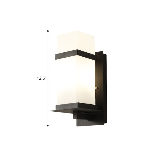 Retro 1 Light Black Glass Wall Sconce: Rectangle Porch Lamp Fixture – 5"/6" Wide