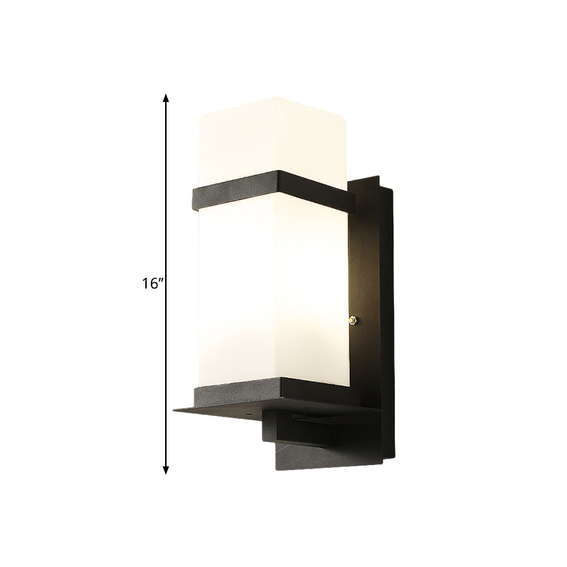 Retro 1 Light Black Glass Wall Sconce: Rectangle Porch Lamp Fixture – 5"/6" Wide
