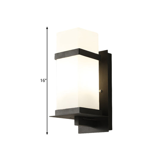 Retro 1 Light Black Glass Wall Sconce: Rectangle Porch Lamp Fixture – 5"/6" Wide