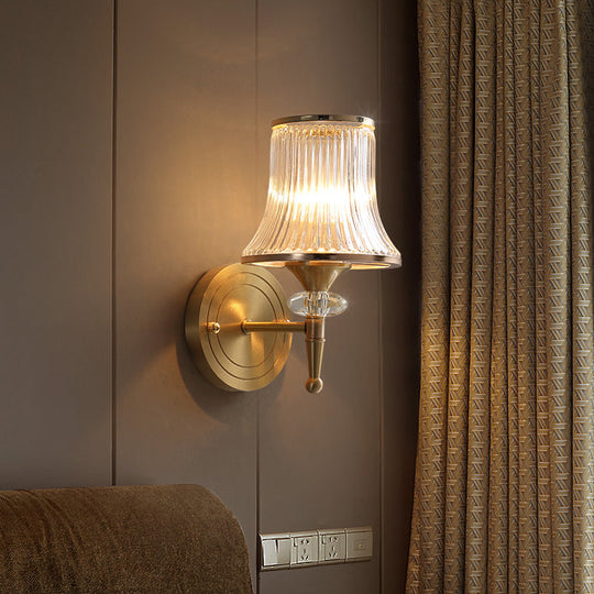 Clear Glass Wall Sconce with Brass Accent - Classic Conic Design