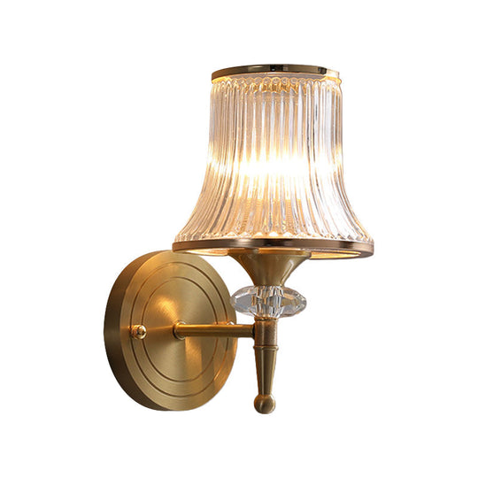 Clear Glass Wall Sconce with Brass Accent - Classic Conic Design