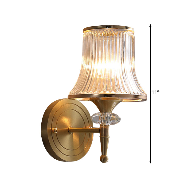 Clear Glass Wall Sconce with Brass Accent - Classic Conic Design