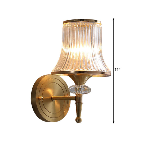 Clear Glass Wall Sconce with Brass Accent - Classic Conic Design