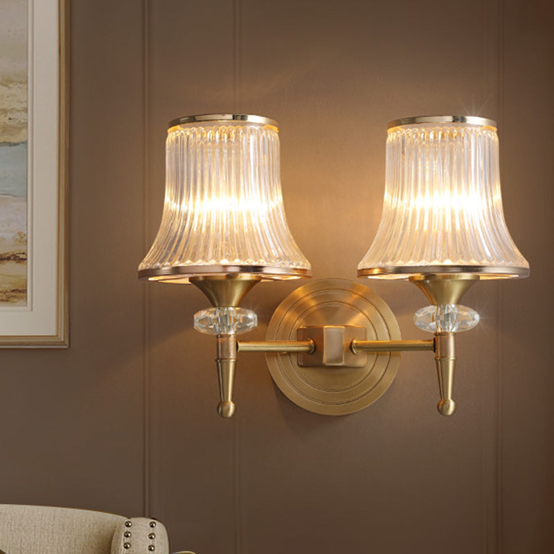 Clear Glass Wall Sconce with Brass Accent - Classic Conic Design