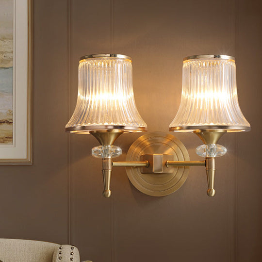 Clear Glass Wall Sconce with Brass Accent - Classic Conic Design