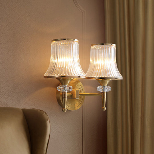 Clear Glass Wall Sconce with Brass Accent - Classic Conic Design
