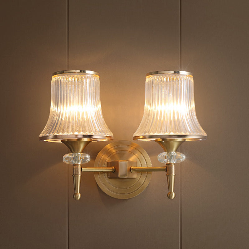 Clear Glass Wall Sconce with Brass Accent - Classic Conic Design