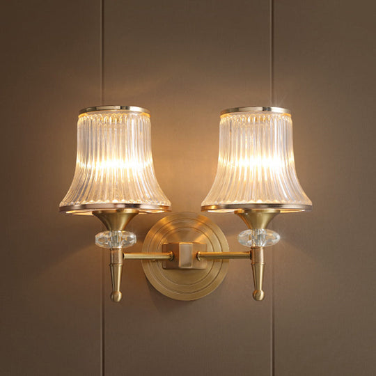 Clear Glass Wall Sconce with Brass Accent - Classic Conic Design