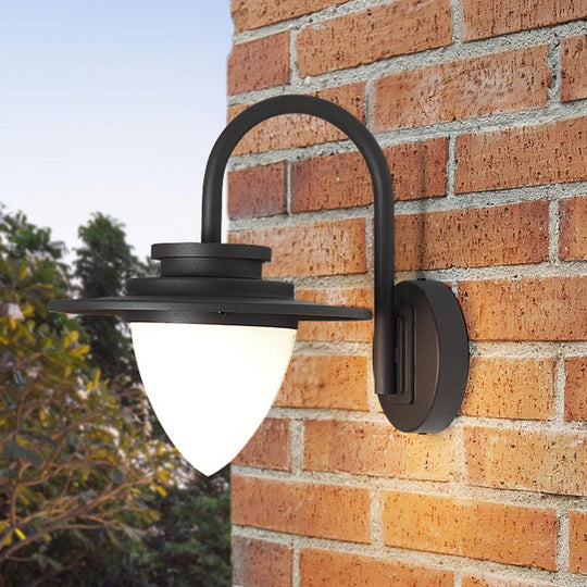 Conic Lodge Wall Lamp: Antique White Glass, 1 Bulb, Black/Dark Coffee, Round Shade