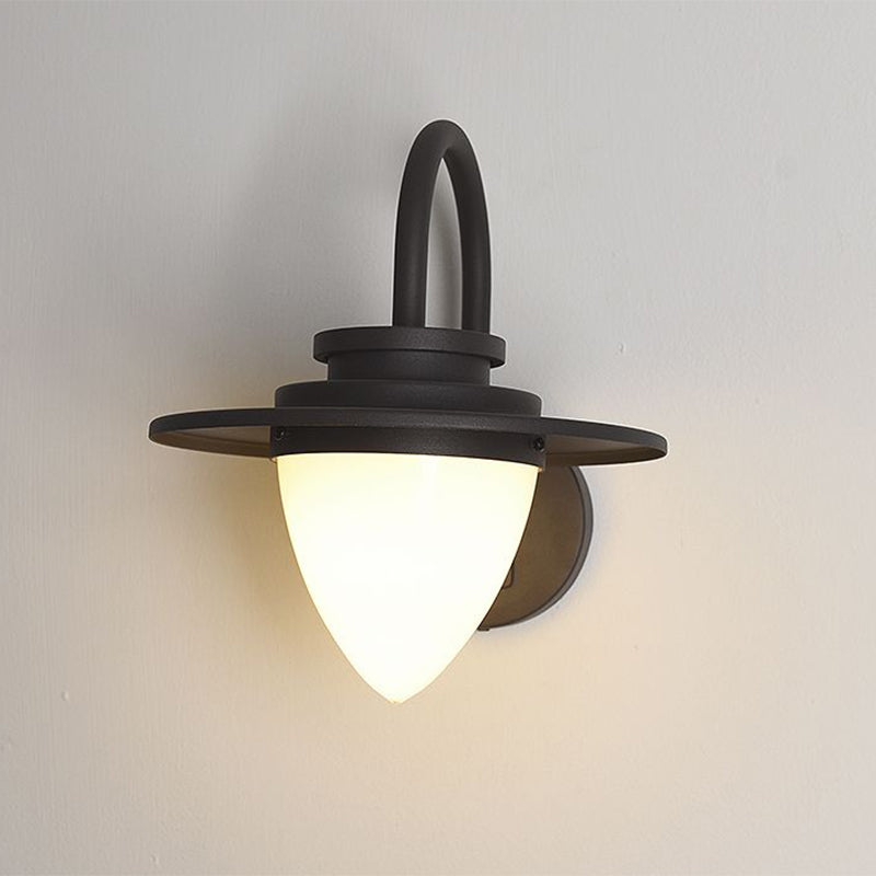 Conic Lodge Wall Lamp: Antique White Glass, 1 Bulb, Black/Dark Coffee, Round Shade