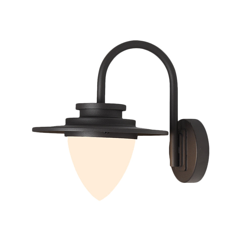 Conic Lodge Wall Lamp: Antique White Glass, 1 Bulb, Black/Dark Coffee, Round Shade