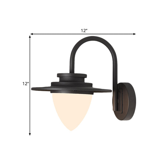 Conic Lodge Wall Lamp: Antique White Glass, 1 Bulb, Black/Dark Coffee, Round Shade