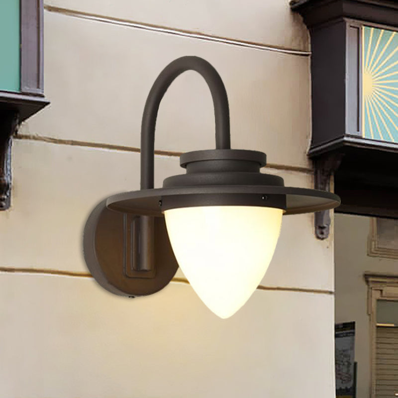 Conic Lodge Wall Lamp: Antique White Glass, 1 Bulb, Black/Dark Coffee, Round Shade