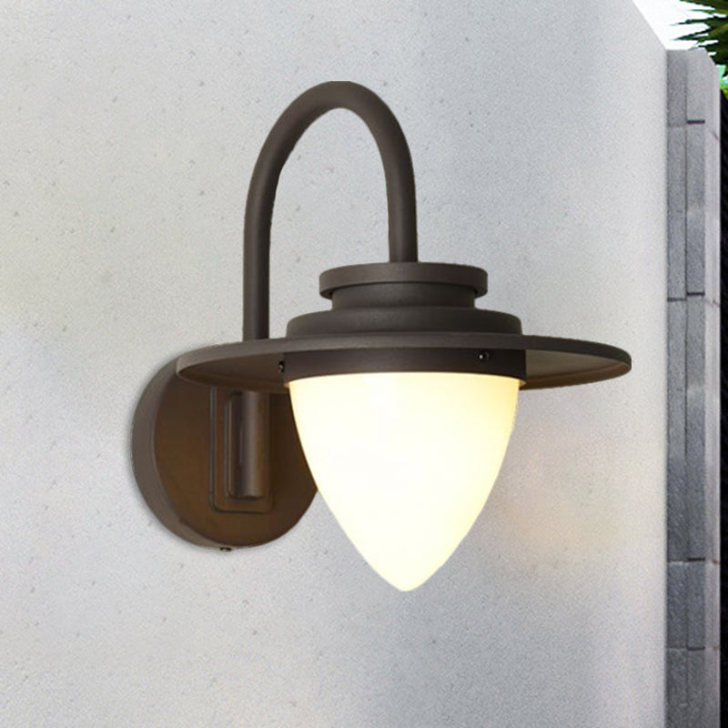 Conic Lodge Wall Lamp: Antique White Glass, 1 Bulb, Black/Dark Coffee, Round Shade