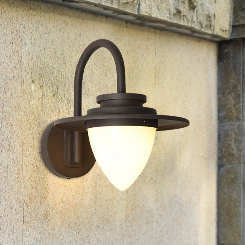 Conic Lodge Wall Lamp: Antique White Glass, 1 Bulb, Black/Dark Coffee, Round Shade