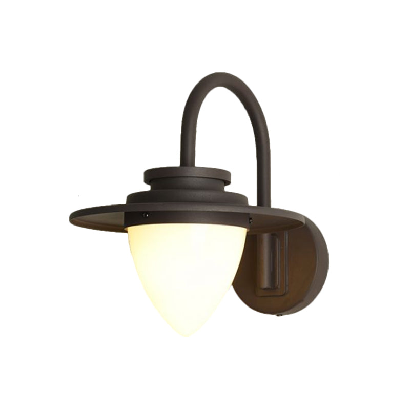Conic Lodge Wall Lamp: Antique White Glass, 1 Bulb, Black/Dark Coffee, Round Shade