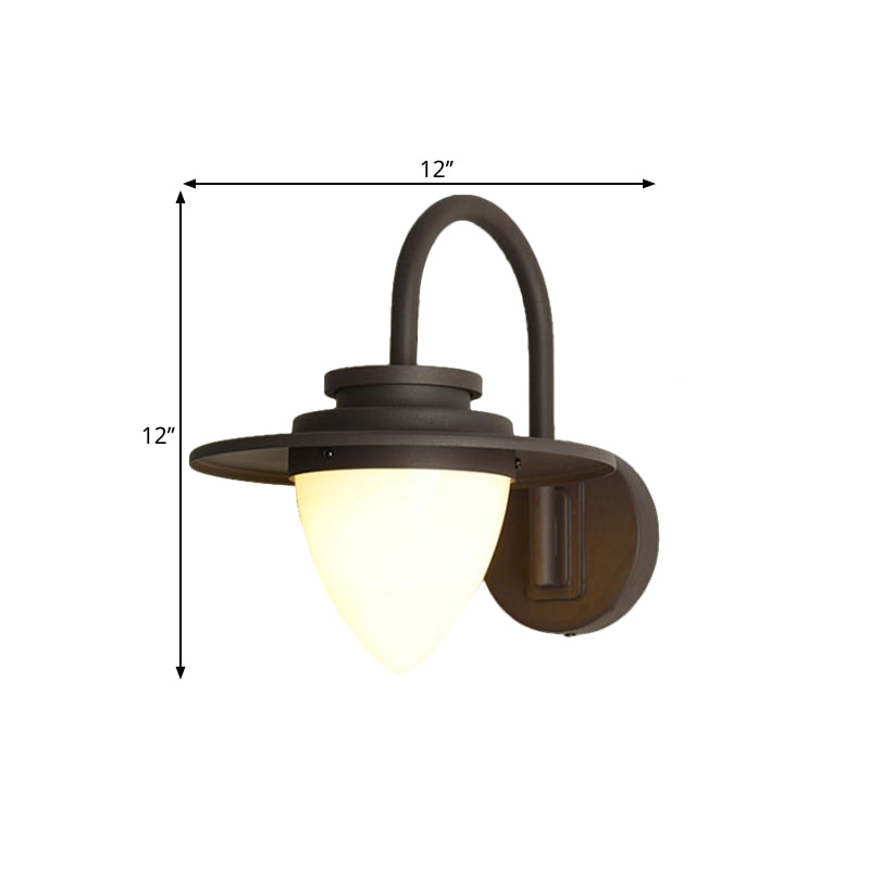Conic Lodge Wall Lamp: Antique White Glass, 1 Bulb, Black/Dark Coffee, Round Shade