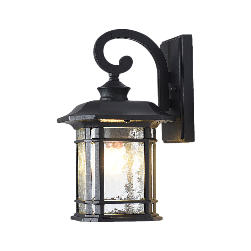 Rustic Water Glass Lantern Wall Mount Light - 8.5"/10.5" Width - Black/Brass Doorway Wall Lamp