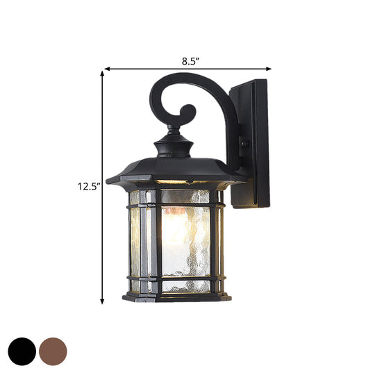 Rustic Water Glass Lantern Wall Mount Light - 8.5"/10.5" Width - Black/Brass Doorway Wall Lamp